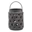 A gray lattice lantern with intricate geometric patterns, suitable for casting shadows when lit.