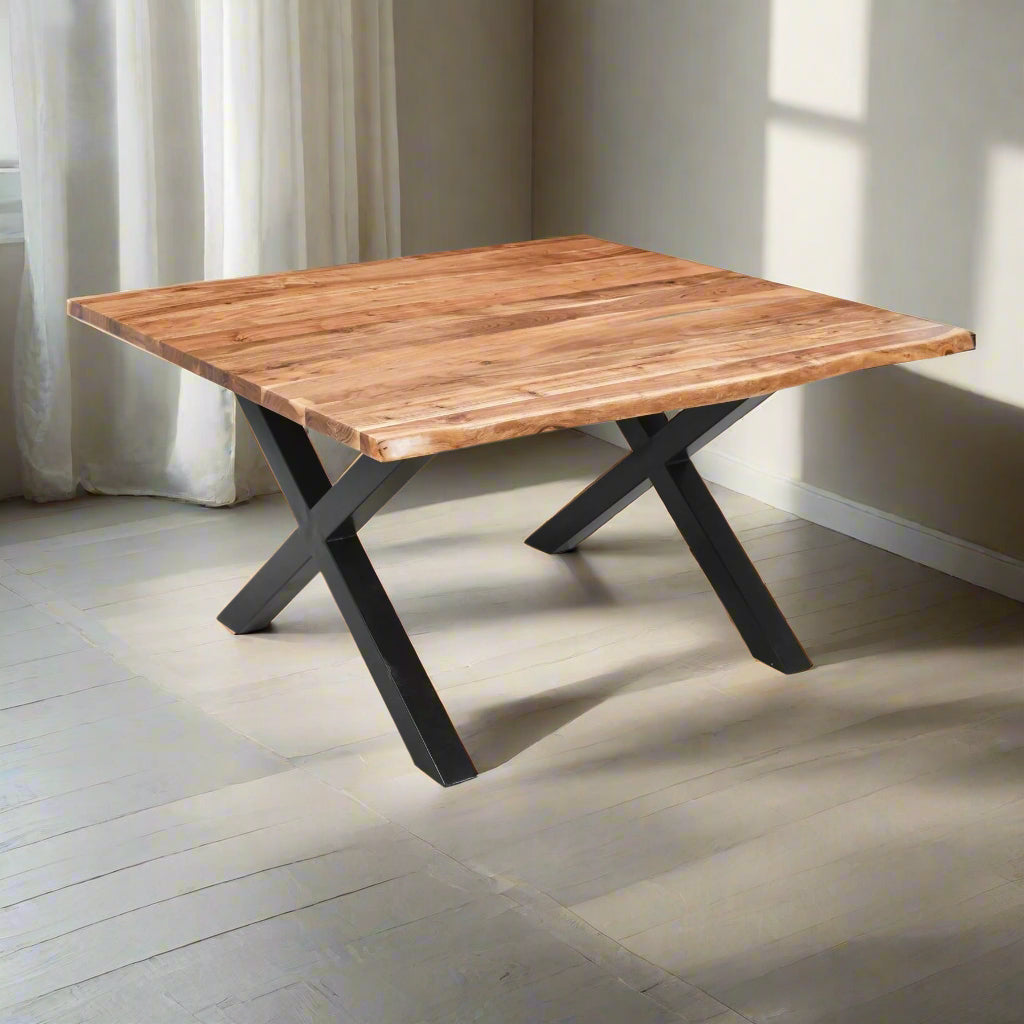 Live Edge Square Dining Table, rustic modern design