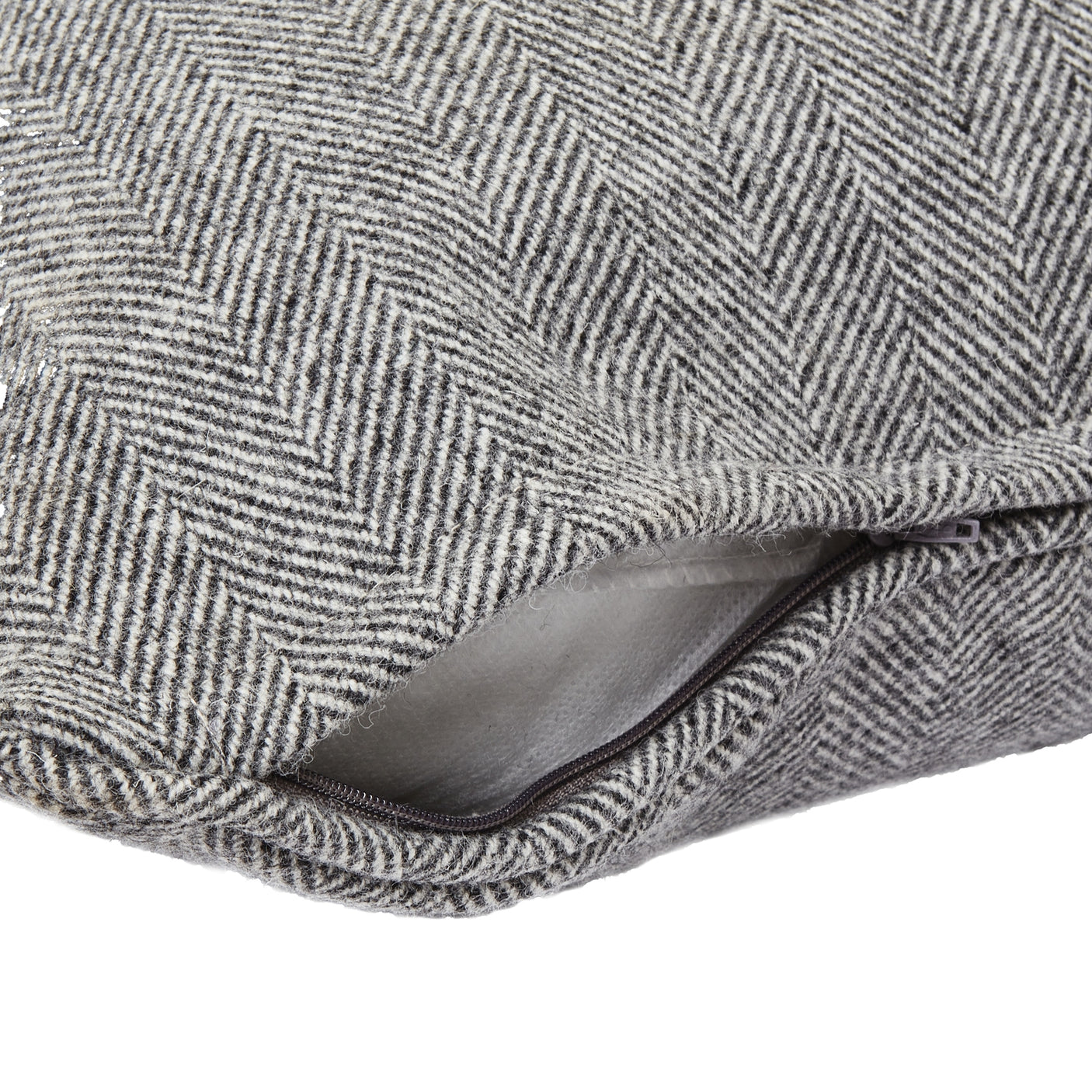 Herringbone Pure Wool Grey Cushion With Piped Edge 45x45cm