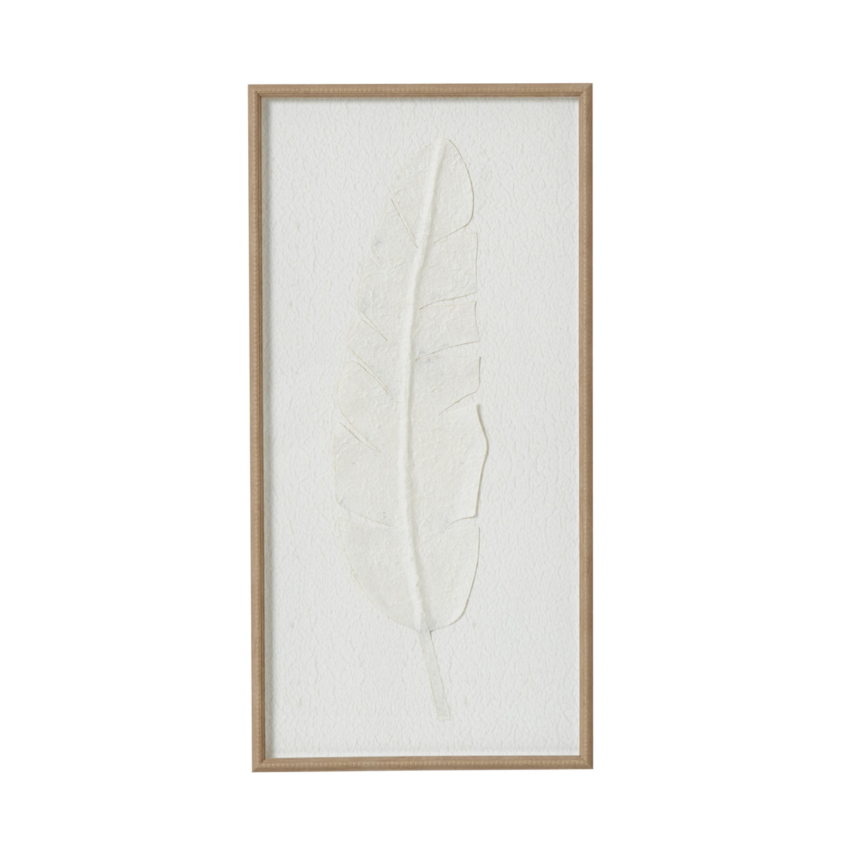 Large Quill White Feather Art Mounted In Beaded Frame