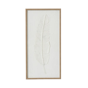 Large Quill White Feather Art Mounted In Beaded Frame