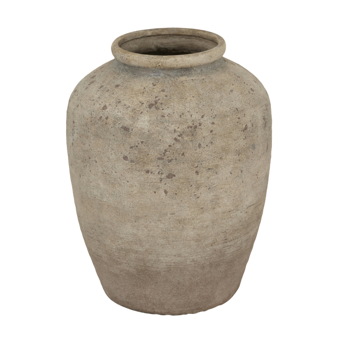Textured clay vase on a white background