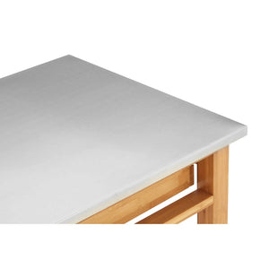 Close-up of the brushed stainless steel worktop on the Homestead Bamboo Kitchen Trolley.