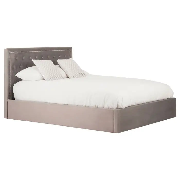 Helena Grey Velvet Ottoman Bed