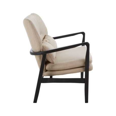 Beige sofa with black frame on a white background