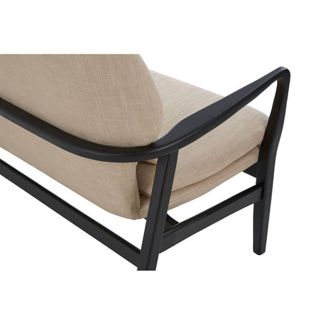 Beige linen two seater sofa with black wood frame 