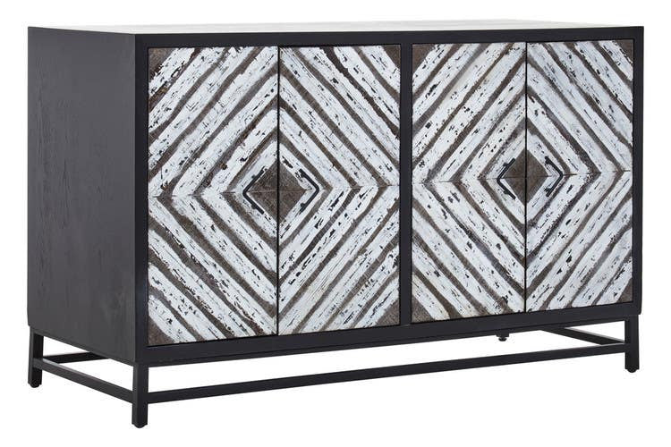 Nusa Black Rustic Chevron Four Door Sideboard