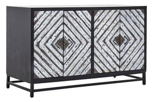 Nusa Black Rustic Chevron Four Door Sideboard