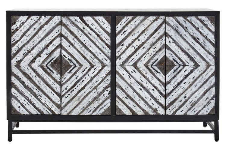 Nusa Black Rustic Chevron Four Door Sideboard