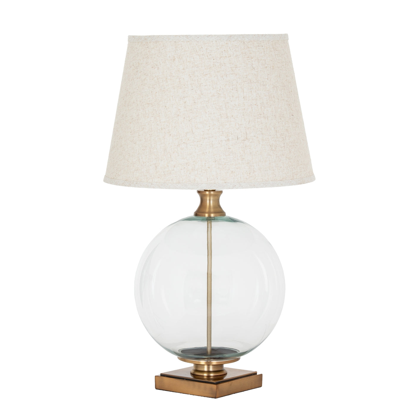 Lunel Glass Orb Table Lamp with Edged Linen Shade