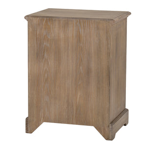 Wooden side table with a rustic finish on a white background