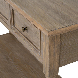 Wooden drawer with a knob on a wooden surface