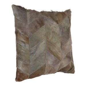 Nuvia Tierra Grey Chevron Hair on Leather Patchwork Cushion