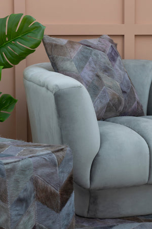 Nuvia Tierra Grey Chevron Hair on Leather Patchwork Cushion