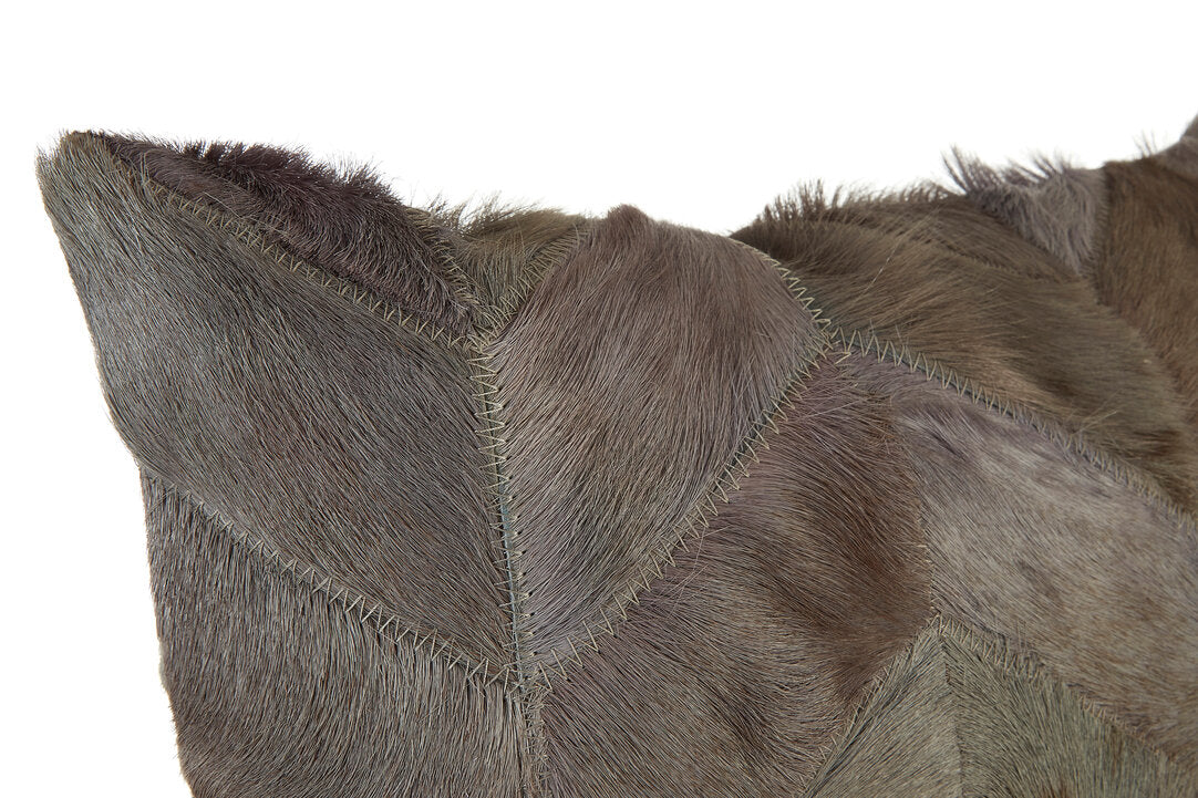 Nuvia Tierra Grey Chevron Hair on Leather Patchwork Cushion