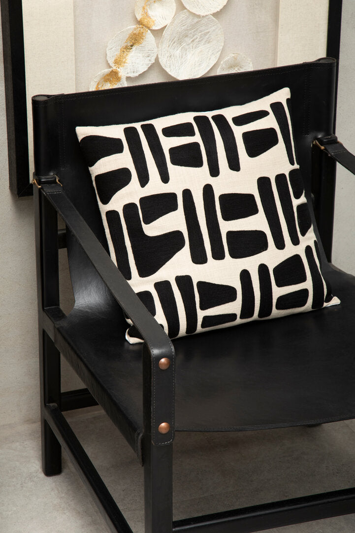 Nuvia Elora Natural And Black Embroidered Cushion