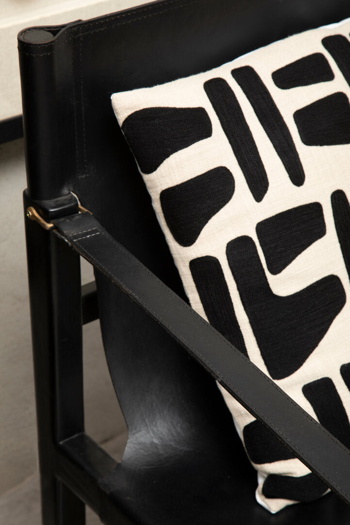 Nuvia Elora Natural And Black Embroidered Cushion