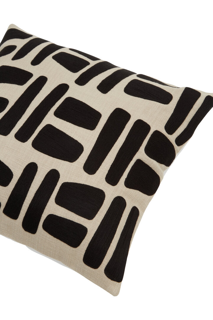 Nuvia Elora Natural And Black Embroidered Cushion