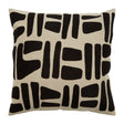 Square Elora Natural And Black Embroidered Cushion with black mud-cloth style marks on natural cotton, on a white background