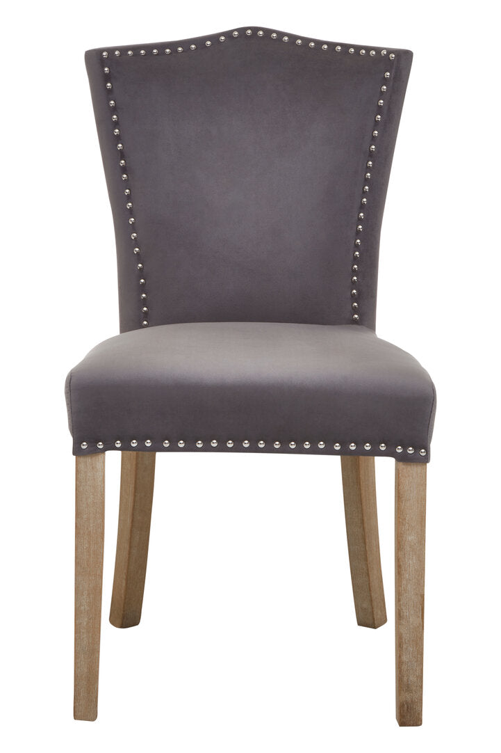 Westbury House Grey Velvet Dining Chair With Antique Legs