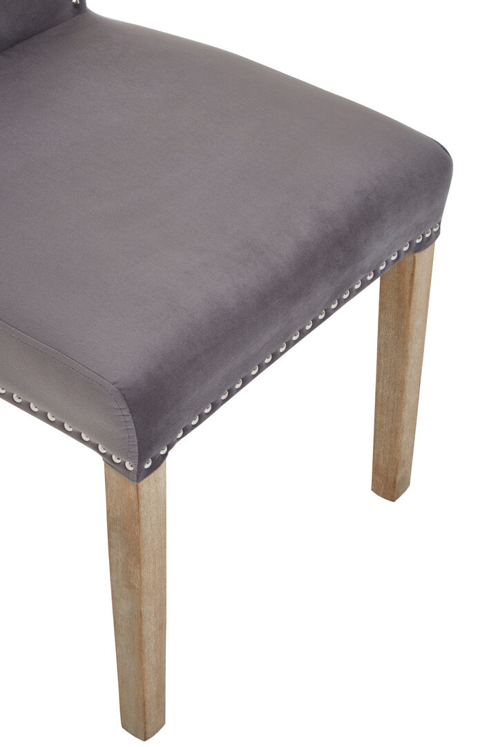 Westbury House Grey Velvet Dining Chair With Antique Legs