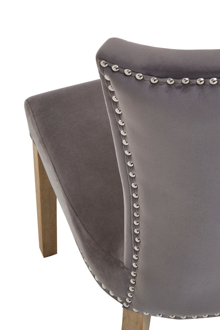 Westbury House Grey Velvet Dining Chair With Antique Legs