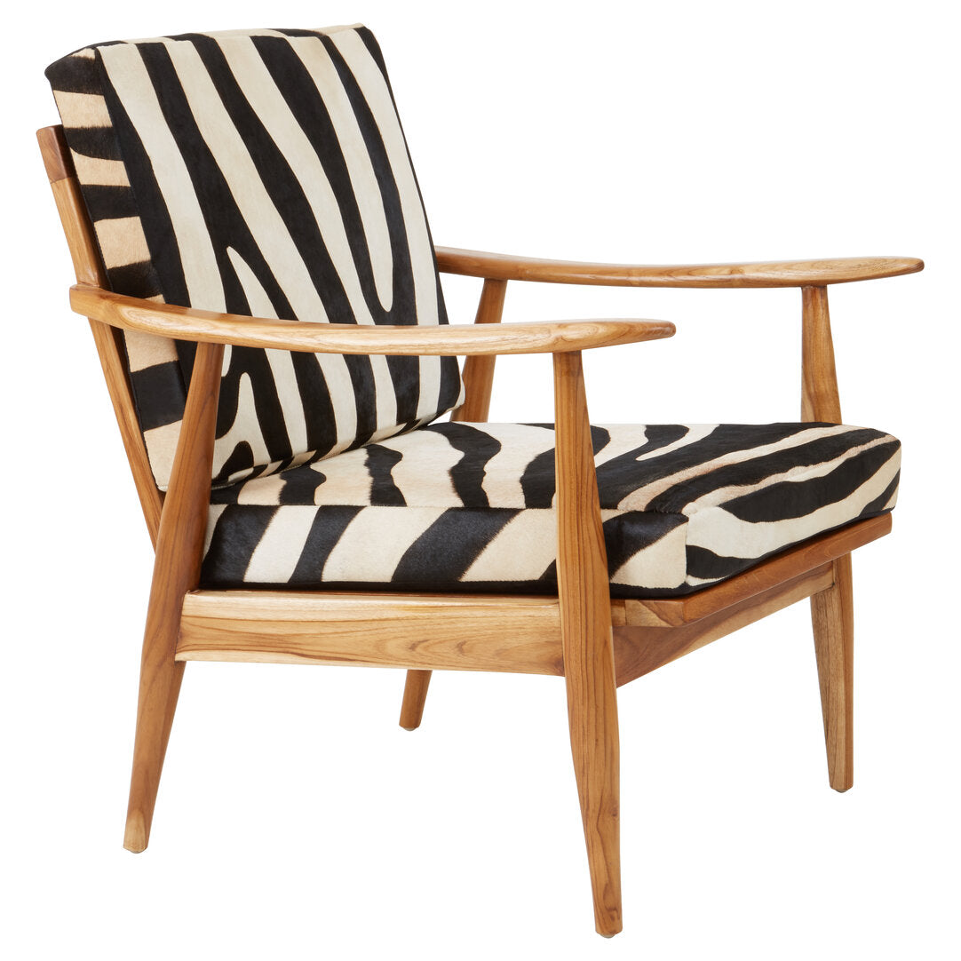 Jakarta Leather Zebra Pattern & Teak Chair