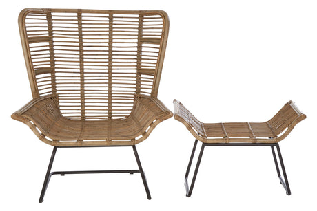 Marano natural rattan lounge chair and footstool side by side