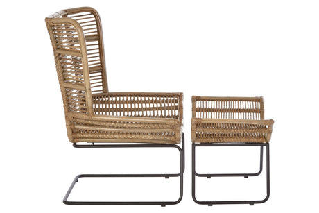 Side view of Marano natural rattan lounge chair and footstool