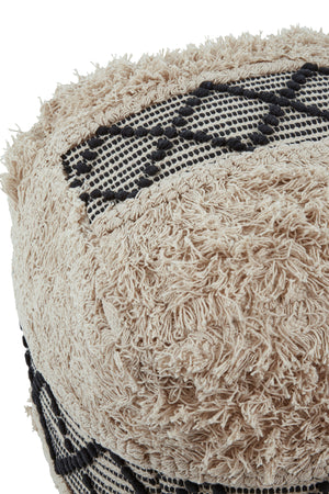 Taza Black & White Shaggy Pouffe
