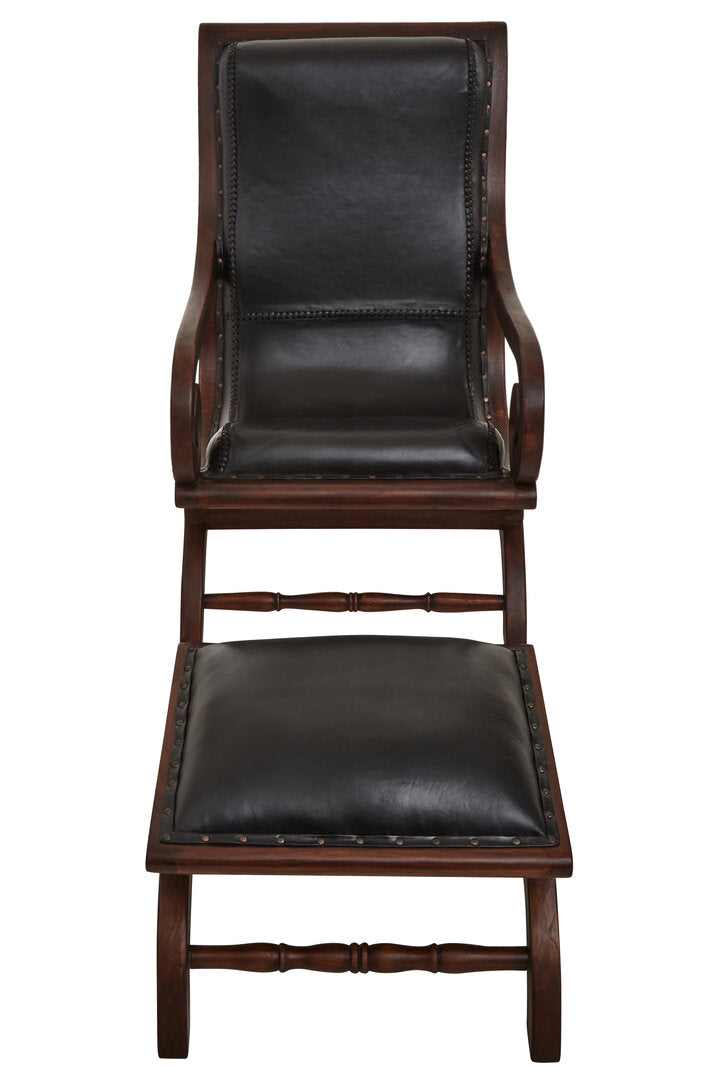 Tierra Black Leather Chair With Footstool