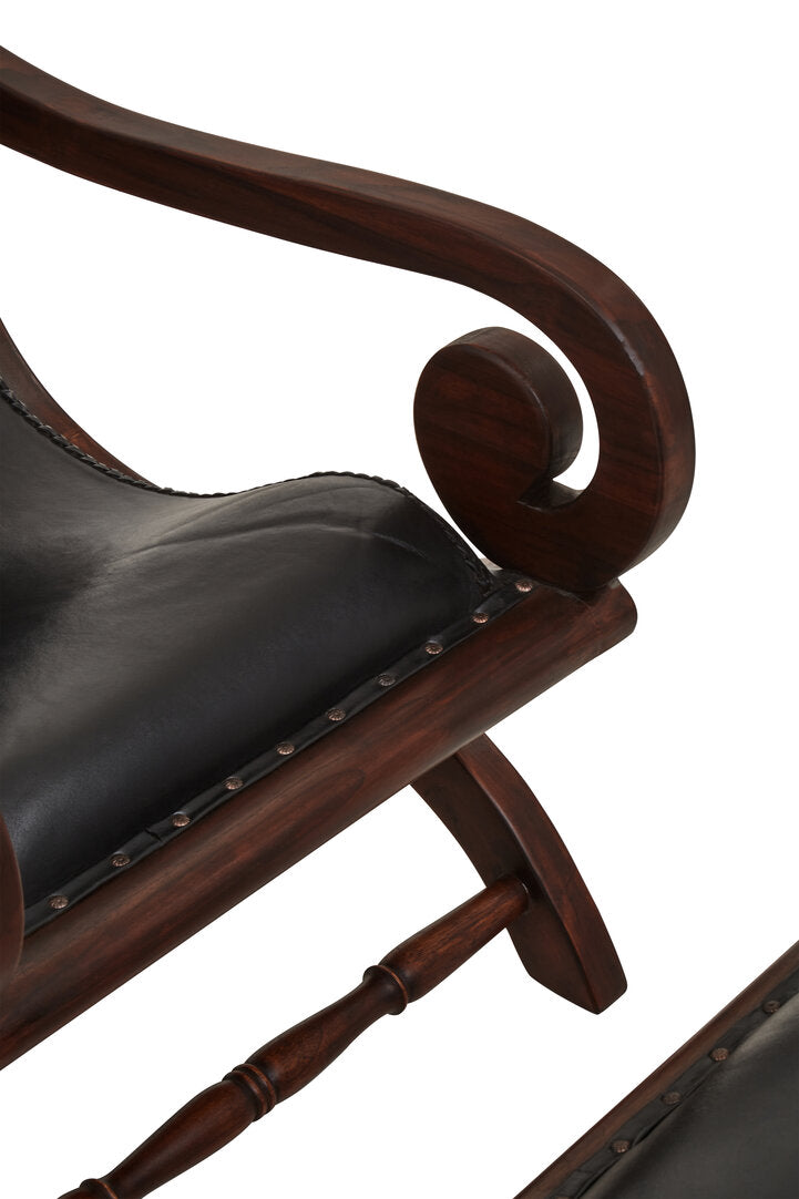 Tierra Black Leather Chair With Footstool