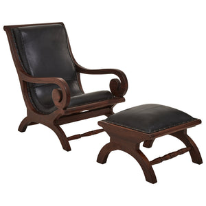 Tierra Black Leather Chair With Footstool