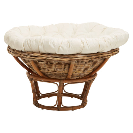 Side view of Marano round rattan chair with cream cushion