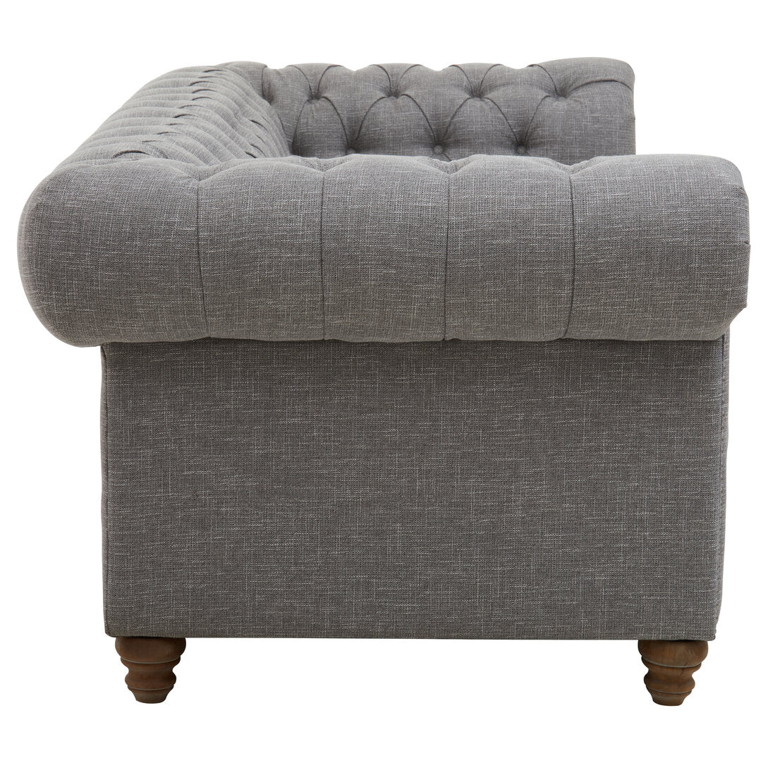 Esme Three Seater Grey Linen Chesterfield Sofa