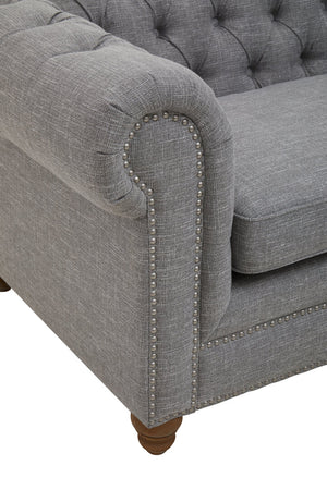 Esme Three Seater Grey Linen Chesterfield Sofa