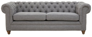 Esme Three Seater Grey Linen Chesterfield Sofa