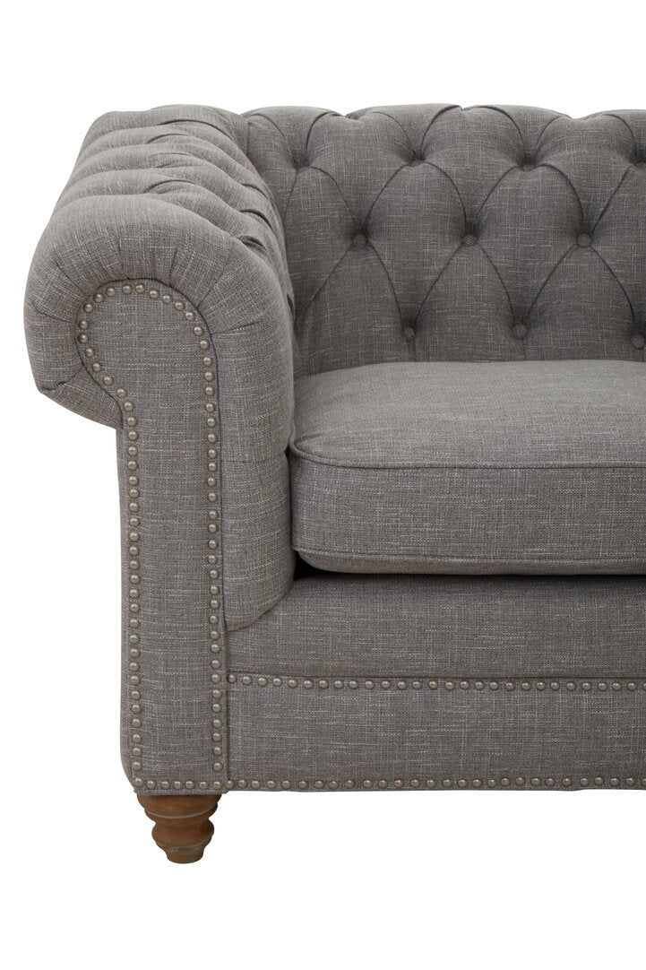 Esme Two Seater Grey Linen Chesterfield Sofa