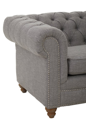Esme Two Seater Grey Linen Chesterfield Sofa