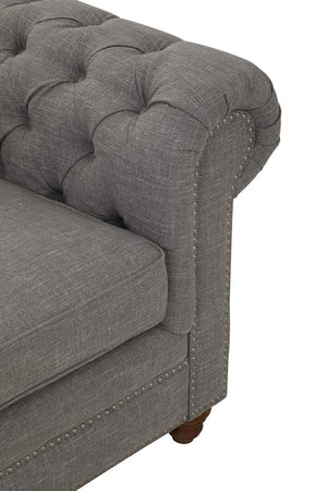 Esme Two Seater Grey Linen Chesterfield Sofa