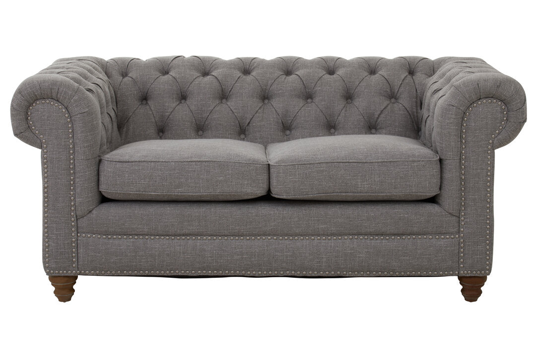 Esme Two Seater Grey Linen Chesterfield Sofa