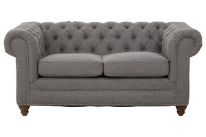 Esme Two Seater Grey Linen Chesterfield Sofa