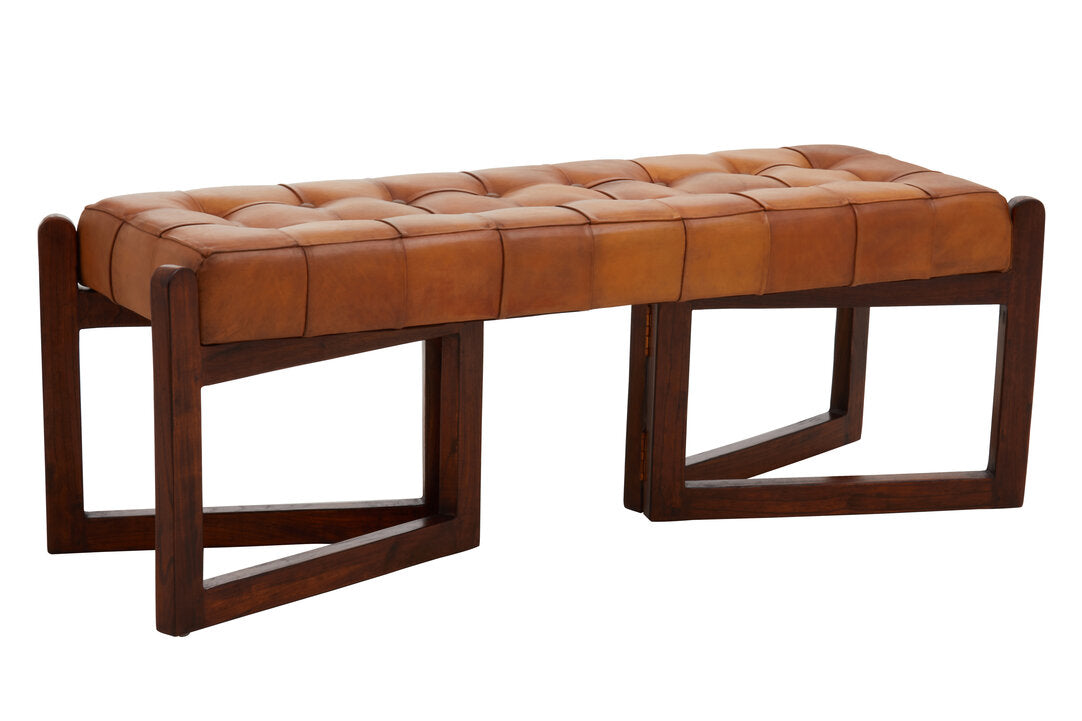 Tierra Leather Bench With Wooden Base