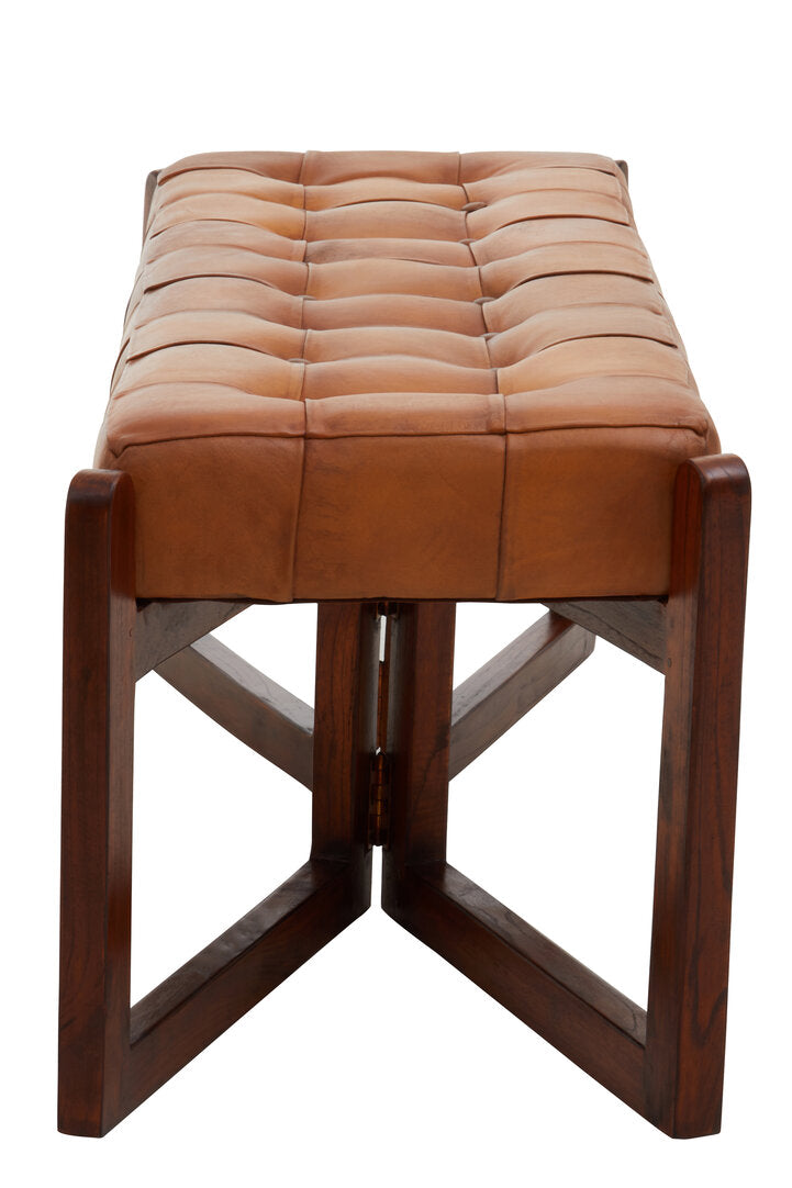 Tierra Leather Bench With Wooden Base