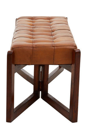 Tierra Leather Bench With Wooden Base