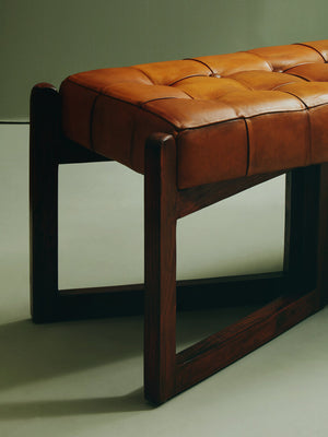 Tierra Leather Bench With Wooden Base