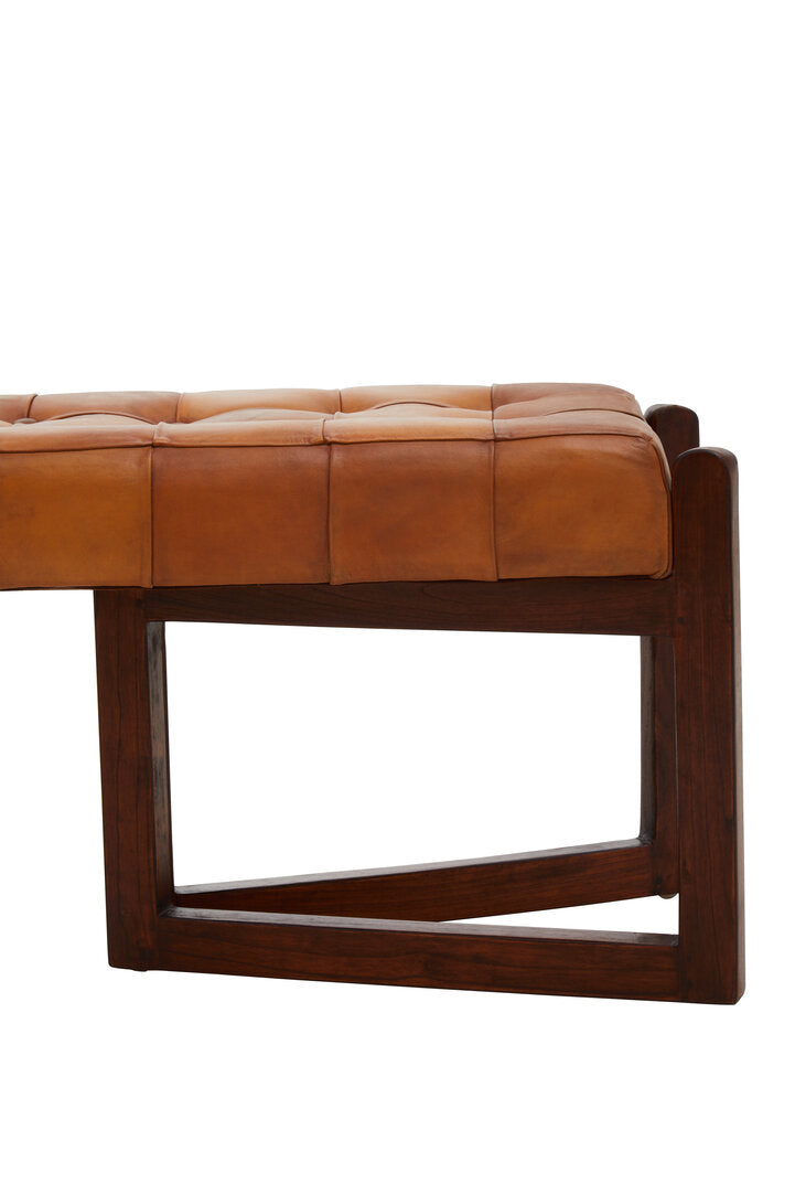 Tierra Leather Bench With Wooden Base