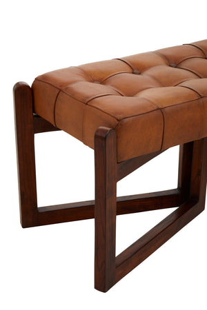 Tierra Leather Bench With Wooden Base