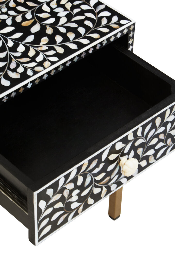 Axis One Drawer Bedside Table with Bone Inlay