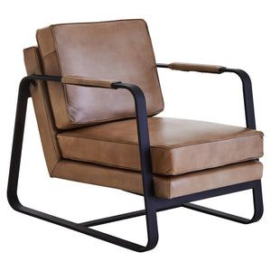 Forge Tan Leather Armchair With Black Iron Frame